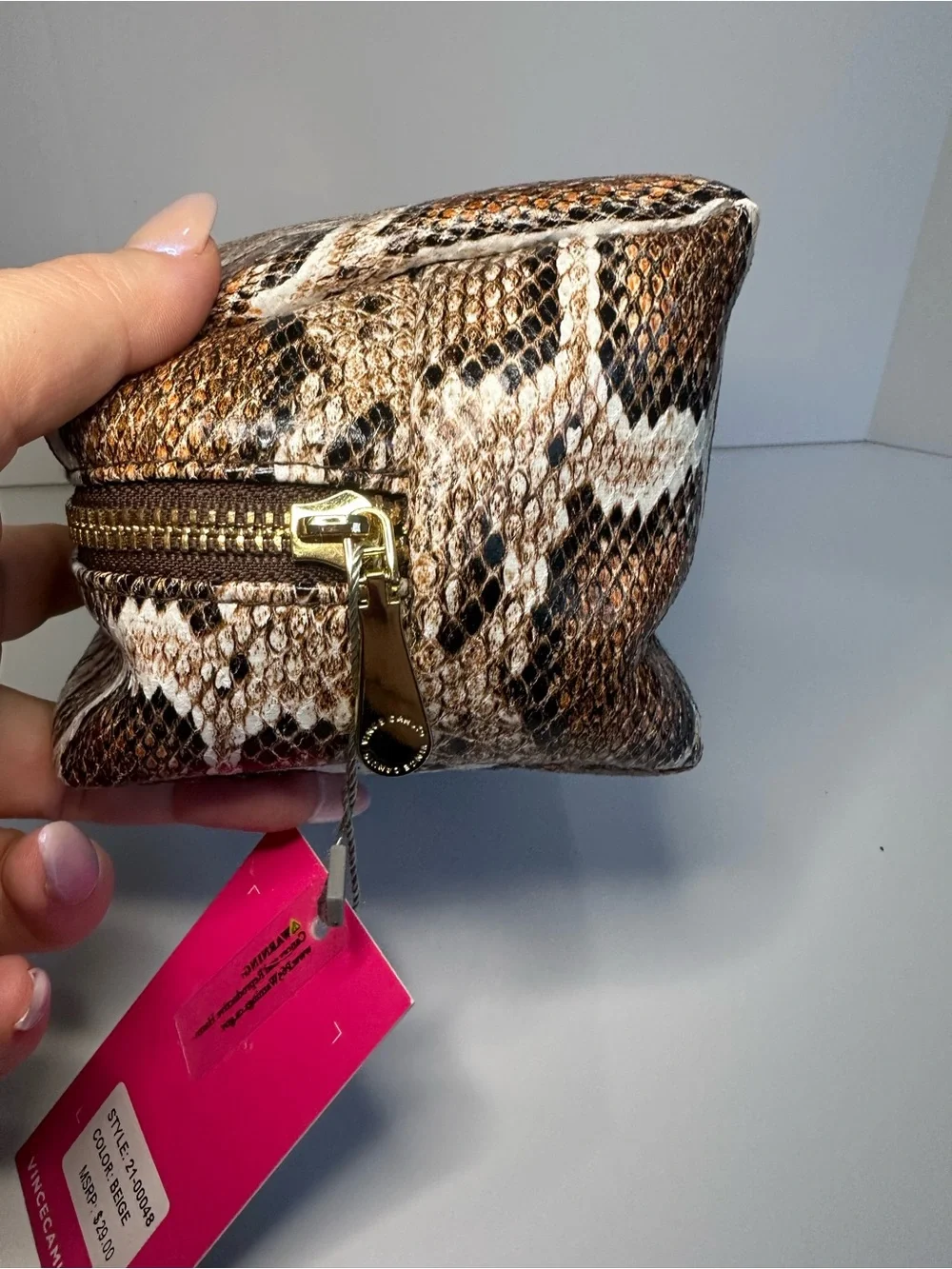 Vince Camuto New Snakeskin Print Cosmetic Makeup Travel Bag